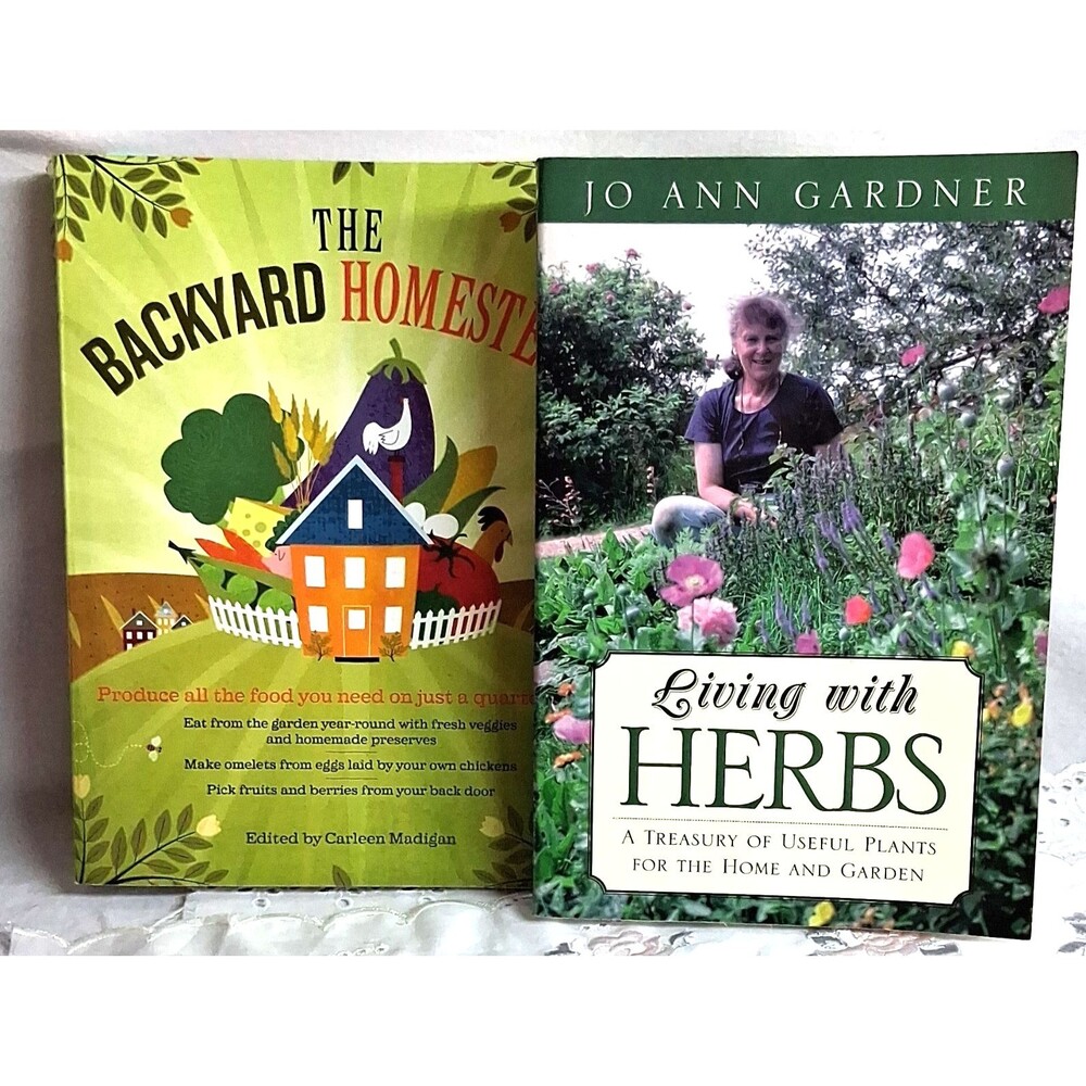 Lot of 2 Homestead Books Jo Ann Gardner Living with Herbs & The Backyard